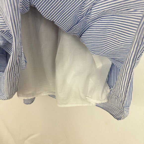 J.CREW Striped Sleeveless Belted Tiered Dress 8 Blue Knee Square Neck NWT B38 - Picture 5 of 7